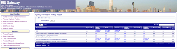 Image of thr Agency Submission History psge on thr EIS Gateway.